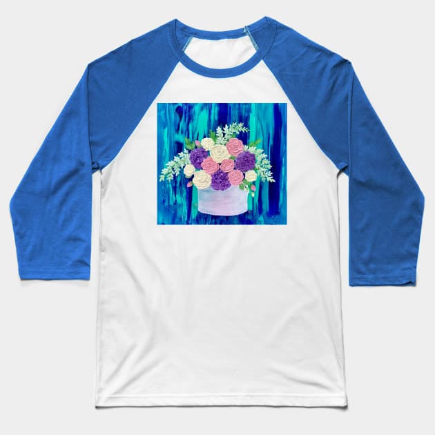 Roses and Hydrangea Flower Arrangement Original Art Painting Baseball T-Shirt by Robinette Art